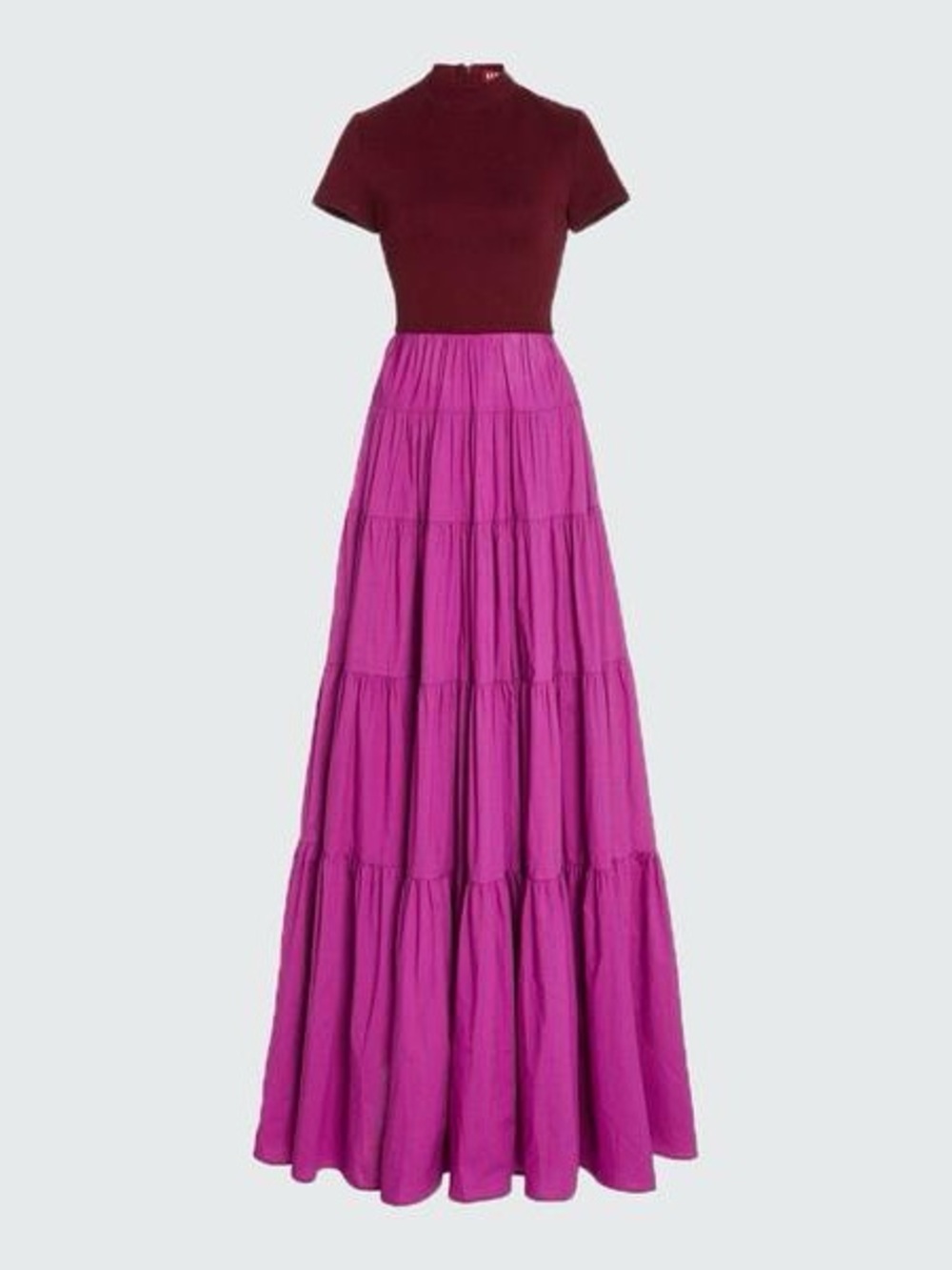 STAUD Mock Neck Maxi Dress in Magenta and Burgundy